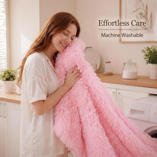 Smoofy Fluffy Full Size Comforter Set, Faux Fur Pink Comforter Set, Luxury Fuzzy Bedding Set, Soft Shaggy Full Bed Set for All Season, 3 Pieces - 1 Comforter & 2 Pillowcases