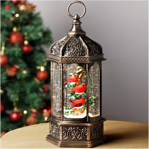 Cardinal Snow Globe Christmas Decorations Gifts Auto Snowfall Glitter Music Collection Cardinal Decor with 6H Timer USB/Battery Powered 12.5 inch