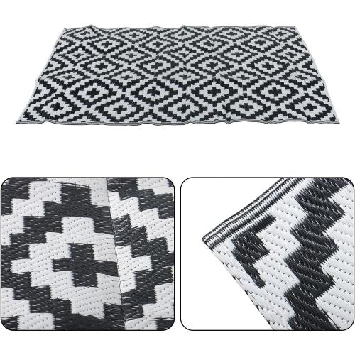 Outdoor Rug Black White Coloured Outdoor Camping Rug, Woven Tape Edging on Both Ends Complete with Accessories and Storage Bag Picnic Outdoor Rug