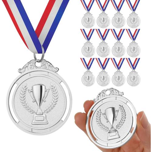 GeeRic 12 Pieces Gold Medal with Neck Ribbons, Kids Reward Medal, Winner Medals Gold Prizes for Sports, Competitions, Party, Olympic Style 2 inch
