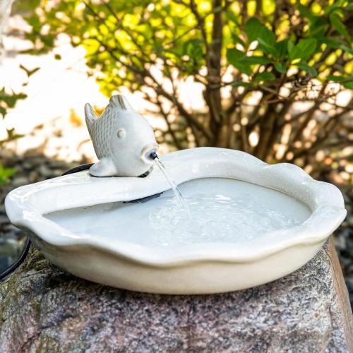 Sunnydaze Glazed Ceramic Fish 7-Inch Outdoor Garden Fountain - Outdoor Tabletop Fountain for Patio, Deck, Garden
