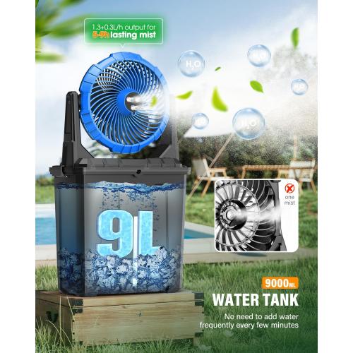 Ausic 10″ 9L Portable Misting Fan, [Max 55Hrs] Outdoor Mister Fan for Outside Patios Golf, 20000mAh Rechargeable Battery Operated Travel Water Cooling Fan, Camping Patio Accessories - 3 Spray Misters