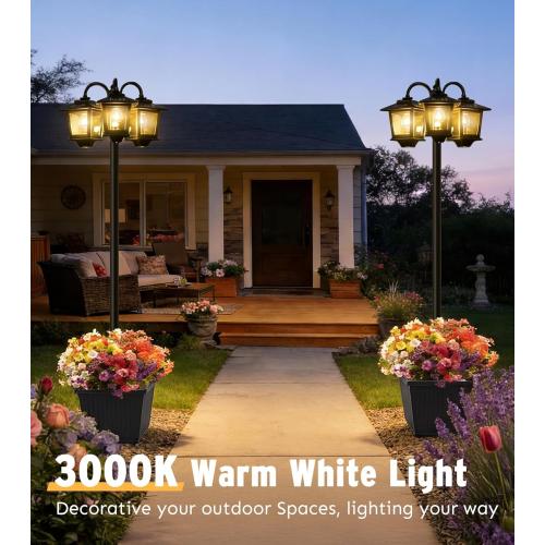 3-Head Solar Lamp Post with Planter, 74 Solar Light Flower Pot Lamp Post, 60Lm Waterproof Solar Light Poles for Outside, Garden, Patio, Yard, Driveway, Replaceable Bulb
