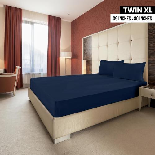 Size Queen...Fitted Sheets - Bulk Pack of 2 Bottom Sheets - Soft Brushed Microfiber - Deep Pockets - Shrinkage & Fade Resistant - Easy Care(Navy)