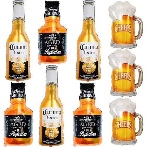9pcs Corona Whisky Beer Mug Mylar Helium Balloons, Men Women Boys Girls Beer Themed Birthday Party Decoration, Baby Shower Engagement Decoration Supplies