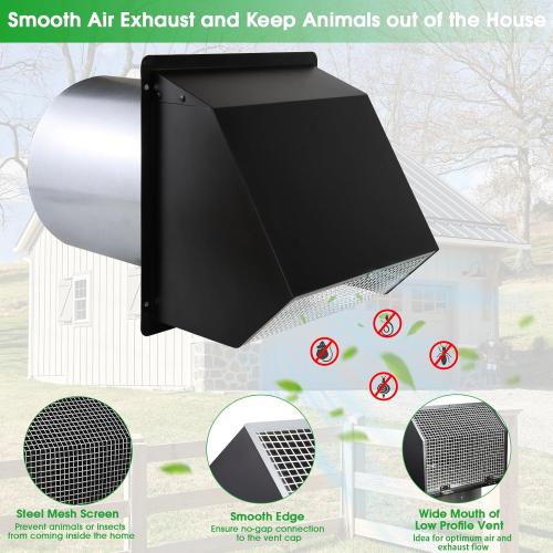 8 Inch Wall Vent Hood Wall Exhaust Vent Cover Outdoor Hooded Wall Vent with Screen and Damper,Wall Vent Cover Cap Exterior Air Exhaust for Kitchen Range Hood HVAC Duct Dryer Vent,Galvanized Steel