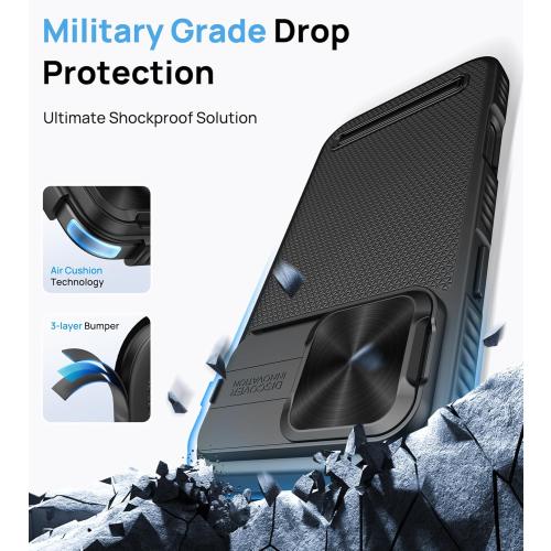 for iPhone 16 Pro Case Built-in Slide Camera Cover, Military-Grade Protection, Slim Compatible with MagSafe, Magnetic with Stand, Men Women Protective Phone Case for iPhone 16 Pro, Black
