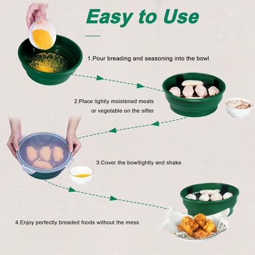 FJNATINH Collapsible Batter Bowl - Mess Free Better Breader Shaker Bowl with Lid Breading Shaker Container - Great for Fried Fish, Fried Chicken, Onion Rings, Wings & More,No Leak,Easy to Store