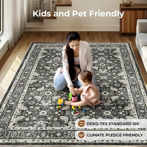 WITSHOCK Living Room Area Rugs 9x12: Soft Non-Slip Backing Washable Rugs Vintage Large Carpet for Bedroom Office Dining Room Kitchen Stain Resistant Home Decor Rug