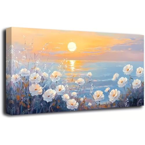Sea Sunrise Wall Art Bedroom Wall Decor Living Room,Ocean Canvas Wall Art Office Farmhouse Paintings Artwork Modern Flower Oil Painting Wall Art Prints Pictures 20 * 40inch