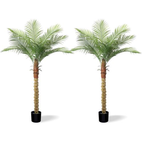 Artificial Phoenix Palm Tree 5ft Tall 2 Set – Fake Large Tropical Tree with 9 Adjustable Leaves, Outdoor Indoor Faux Sago Palm Plant for Living Room Patio Poolside Yard Decor