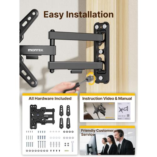 monTEK Full Motion TV Wall Mount Bracket for Most 13-43 Inch LED LCD Flat Screen TVs & Monitors, Swivel Tilt Extension Rotation with Articulating Arms, TV Mount Max VESA 200x200mm, up to 44lbs