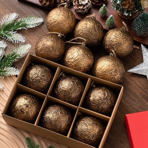 24 Pcs Farmhouse Christmas Ball Ornaments 3.15'' Vintage Antique Gold Christmas Tree Decor Rustic Distressed Neutral Ornaments with Loop Shatterproof Hanging Ball for Farmhouse Xmas Decor