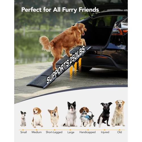 Upgraded Dog Ramp for Car 71'' X-Long & 19.7 Wider Folding Dog Ramps for Large Dogs with Non-Slip Rug Surface Portable Doggy Ramps for SUV Car & Truck, Up to 250 LBS