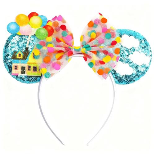 bianbaistar Blue Sequined Mouse Ears Headband, Balloon House Bow Accents