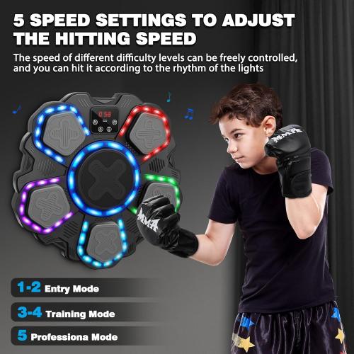 Music Boxing Machine Sport Toys for Kids and Adults,Wall Mounted Bluetooth Smart Punching Target,Training Pad Toy with Boxing Glove,Ideas Toys for Boys Girls Kids 3 4 5 6 7 8 9 10 11 12  Years Old
