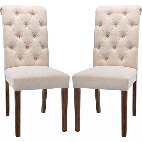 COLAMY Tufted Upholstered Dining Chairs Set of 2, Accent Parsons Chairs with Solid Wood Legs and Padded Seat, Beige
