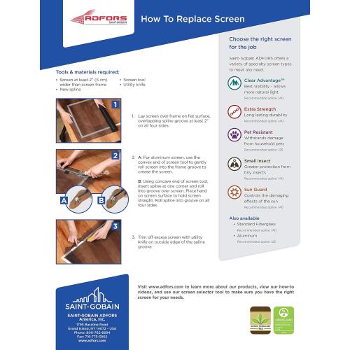 Saint-Gobain ADFORS Standard Screen, 48 Inches x 84 Inches Roll - Replacement Screen for Windows and Doors - Charcoal