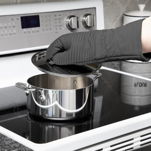 All Clad Silicone Oven Mitt: Heat Resistant up to 500 Degrees - 100% Cotton & Silicone, 14x7 Oven Mitt for Kitchen and Barbeque, 2-Pack, Pewter