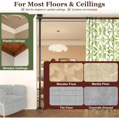 Goovilla Room Divider for Room Separation, Tension Curtain Rods No Drilling, 4-10ft(H) 28-114inch(W) Adjustable Temporary Privacy Wall Divider, Heavy Duty Freestanding Space Partition Separator, Black