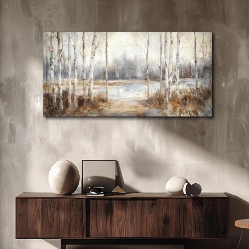 Large Wall Decor for Living Room Stretched and Framed Canvas Wall Art for Office Wall Decorations for Bedroom Birch Forest Painting by The Lake Picture Home Decor Ready to Hang