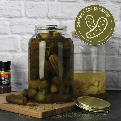 kitchentoolz 2 Pack - 1 Gallon Glass Mason Jar Wide Mouth with Airtight Metal Lid - Safe for Fermenting Kombucha Kefir - Pickling, Storing and Canning- BPA-Free Dishwasher Safe- Made in USA