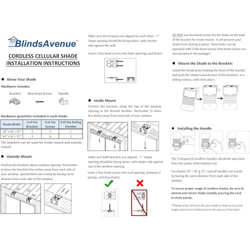 BlindsAvenue Cellular Honeycomb Cordless Shade, 9/16 Single Cell, Light Filtering, White, Size: 21.5 W x 72 H