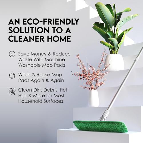 Turbo Microfiber Mop Floor Cleaning System - 18-inch Dust Mop with 4 Reusable Pads for Hardwood and Tile, 360-Spin Floor Mop Head & Extendable Handle - Household Cleaning Tools