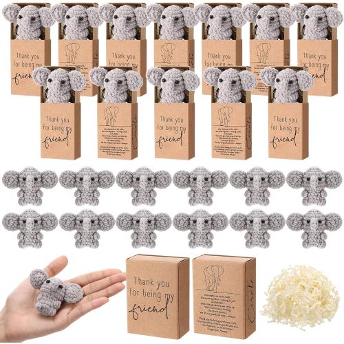 VitalCozy 12 Sets Mini Crochet Elephants Bulk Cute Friendship Sisterhood Gifts Thank You for Being My Friend Handmade Elephant Ornaments for Women Classmate Coworker Birthday Graduation Party Favors