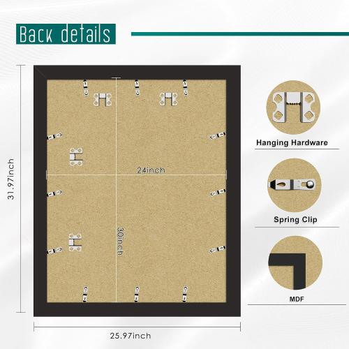 Picrit 24x30 Picture Frame 3 Pack, Black Poster Frame, Display Poster 18 x 24 with Mat or 24x30 without Mat for Horizontal or Vertical Wall Mounting