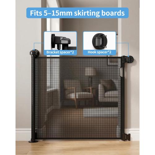 Veraste Retractable Baby Gate for Doorways and Stairs, Mesh Safety Gate for Pet, Indoor & Outdoor Use, One-Hand Operation, Easy Installation, 33.6 Tall, Expands to 55 Wide（Black,33.6x55