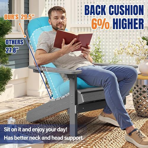 YEFU Adirondack Chair Cushion, Rocking Chair Cushions High Back, Thickened Patio Chair Pad for Indoor and Outdoor, 49x20x4.7 Inch, Aruba Blue