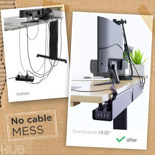 No-Screw Under Desk Cable Management Tray - Self-Adhesive Installation, Cord Management, Cable Tray, Under Desk Wire Organizer - ** White** Set of 2