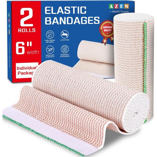 AZEN Premium 2 Pack Elastic Bandage Wrap 6 Inch, Compression Wrap Bandage for Legs, Ankle, Knee, Tummy, Body, Latex-Free, Lymphedema Wraps for Legs