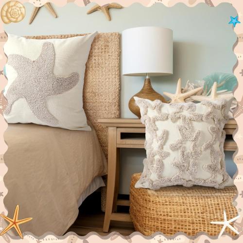 Moucuny 2 Pcs Starfish Pillow Covers 18x18, Beach Coastal Pillow Cases
