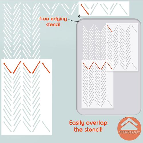 Size 24x 36  Color White / Volga - 24 x 36 XL Wall Stencil, Herringbone Hand Drawn, Large Allover Wall Stencils for Painting, Stencils for Walls, Minimal Stencil Pattern