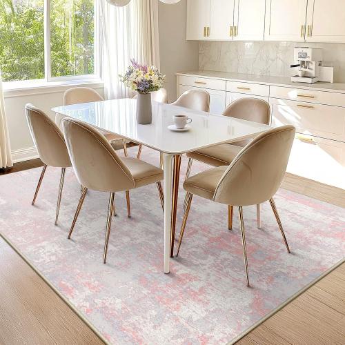 Washable Area Rugs Size  5'x7 Color pink ' Non-Slip Modern Abstract Soft for Living Room Entryway Bedroom Nursery, Print Pattern, Grey Pink