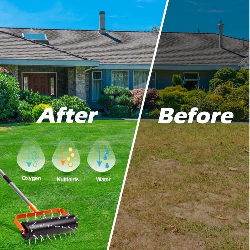 Walensee Rolling Lawn Aerator, Heavy Duty Manual Aerator Tool with 42 Spikes, Lawn Spike Aerator Roller with 71 Adjustable Handle, Soil Penetrator Push Lawn Aeration for Garden Yard Patio