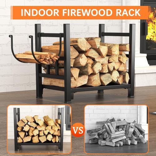 GREENER Small Firewood Rack Indoor Log Holder Wood Storage For Fireplace, Heavy Duty Metal Firewood Holder with Removable Holders, Up-Loaded to 120lb, Size: 17.7“L*11.8 W*16.2 H