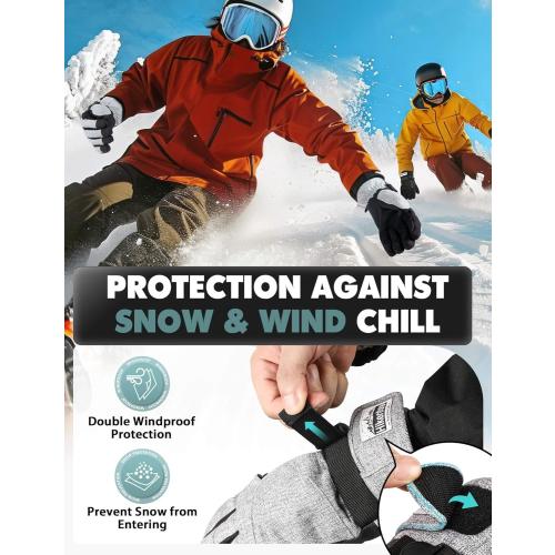 Hikenture Ski Gloves for Men&Women, 3M Thinsulate Waterproof Snow Gloves, Insulated Touchscreen Snowmobile Gloves for Cold Weather, Windproof Warm Skiing Gloves with Pocket