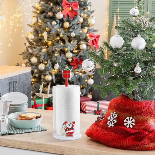 Namalu Christmas Santa Claus Paper Towel Holder with Round Base Rustic Christmas Decor for Kitchen and Bathroom Fun Paper Towel Holder Kitchen Paper Towel Dispenser for Countertop Women Toilet