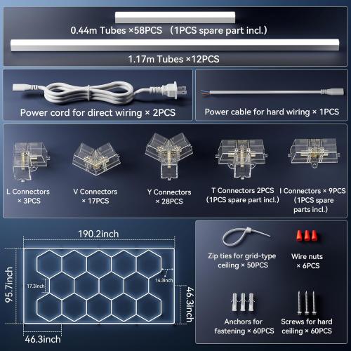 MODERN Hexagon Garage Light: Higher Brightness 720W 86400 Lumens Hexagon Led Garage Light with Rectangle Frame 6500K for Garage, Basement, Warehouse, Auto Beauty Shop, Car Detailing Shop etc. …