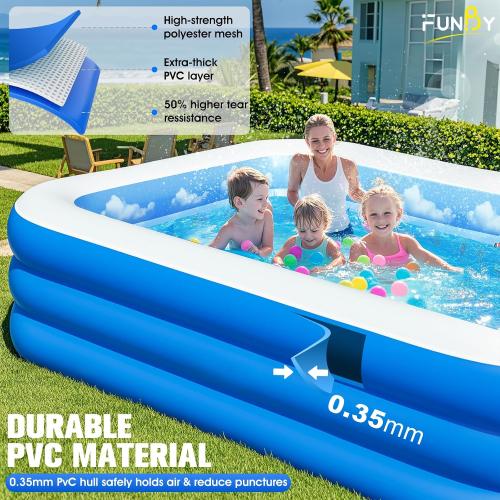 Color Blue Inflatable Pool with Canopy,Upgraded Inflatable Swimming Pool for Kids,Adult,Large Inflatable Blow up Pools,Ocean Theme Oversized Thickened Inflatable Family Pools for Backyard-Blue