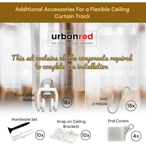 UrbanRed Flexible Ceiling Curtain Track - Room Divider, Curtain Rod, Wall Divider Curtain, Ceiling Mount, RV Rail, Shower Corner, Long Curved Hospital Privacy System (White, Accessory Kit)