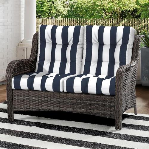 Outdoor Chair Cushions, Tufted Back Patio Furniture Cushions Set of 2, Water Repellent Wicker High Back Chair Cushion for Home Garden Lounge Deep Chairs, 42x21x4 Inch, Cabana Navy