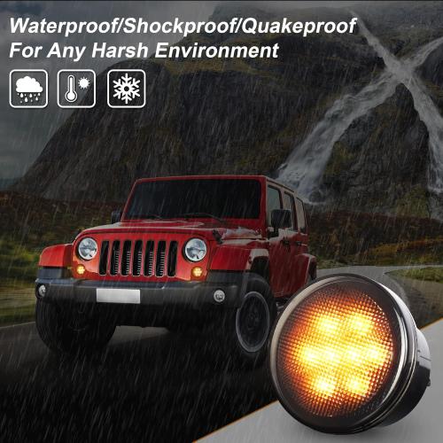 JK Turn Signal Lights Smoke Lens Amber LED Front Grill Indicator Parking Lights for Jeep Wrangler JK JKU 2007-2017