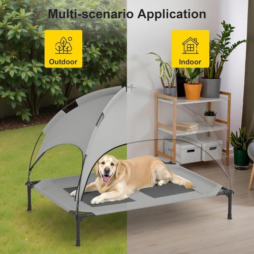 GOJOOASIS Outdoor Dog Bed with Canopy, Waterproof Outside Dog Cots Pet Bed with Removable Canopy Tent, Cat Bed Shelter, Lifted Camping Pet Bed for Medium Dogs (Grey)