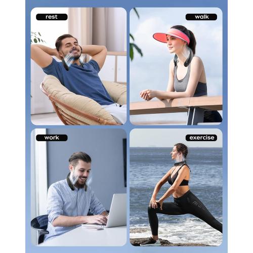 Portable Neck Fan, 4 Turbo Neck Fan, 4000 mAh Battery Operated, USB Rechargeable Personal Fan, 3 Speeds, 360° Cooling Airflow, LED Display, Wearable Fan for Home, Office, Travel, Gifts