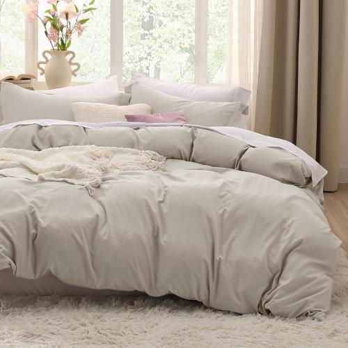 Bedsure Duvet Cover Queen Size Only - Prewashed Cotton-Like Polyester Extra Soft All Season Bedding, Includes 1 Duvet Cover 90x90 Inches with Zipper Closure, Linen, Comforter Not Included