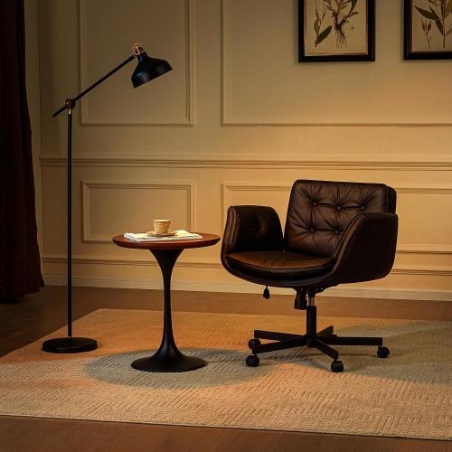 amseatec Criss Cross Chair with Armrests & Wheels, PU Leather Vanity Chair, Comfortable Adjustable Swivel Computer Office Desk Chairs for Home, Make Up, Bed Room (Black)